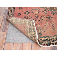 Load image into Gallery viewer, 4&#39;10&quot;x5&#39;10&quot; Crepe Pink and Bisque Beige, Old Persian Hamadan, Excellent Condition and Sheared Low, Evenly Worn 100% Wool, Hand Knotted Distressed Look Sides and Ends Professionally Secured, Cleaned, Oriental Rug FWR516312