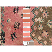 Load image into Gallery viewer, 4&#39;10&quot;x5&#39;10&quot; Crepe Pink and Bisque Beige, Old Persian Hamadan, Excellent Condition and Sheared Low, Evenly Worn 100% Wool, Hand Knotted Distressed Look Sides and Ends Professionally Secured, Cleaned, Oriental Rug FWR516312