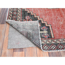 Load image into Gallery viewer, 3&#39;10&quot;x6&#39; Coral Red, Vintage Persian Heriz with Leaf Design Medallion, Hand Knotted, Pure Wool, Distressed, Worn Down, Oriental Rug FWR516330