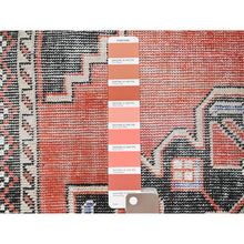 Load image into Gallery viewer, 3&#39;10&quot;x6&#39; Coral Red, Vintage Persian Heriz with Leaf Design Medallion, Hand Knotted, Pure Wool, Distressed, Worn Down, Oriental Rug FWR516330