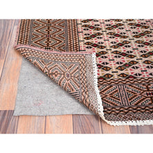 Load image into Gallery viewer, 4&#39;4&quot;x6&#39;1&quot; Spanish Villa Pink, Sheared Low And Distressed With Small Repetitive Design, Pure Wool Hand Knotted Worn Vintage Persian Tourkaman, Great Condition, Cleaned, Oriental Rug FWR516342