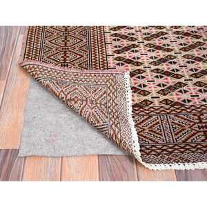 4'4"x6'1" Spanish Villa Pink, Sheared Low and Distressed With Small Repetitive Design, Pure Wool Hand Knotted Worn Vintage Persian Tourkaman, Great Condition, Cleaned, Oriental Rug FWR516342
