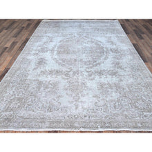Load image into Gallery viewer, 6&#39;3&quot;x9&#39;6&quot; Cloud Gray, Sides And Ends Professionally Secured And Cleaned, Great Condition Hand Knotted White Wash Semi Antique Persian Tabriz, Evenly Worn Hand Knotted Extra Soft Wool, Sheared Low, Cropped Thin, Oriental Rug FWR516588