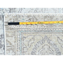 Load image into Gallery viewer, 7&#39;9&#39;x7&#39;9&quot; Beige with Gold, Abstract Design, Wool and Silk, Hi-Low Pile, Hand Knotted, Round, Oriental Rug FWR61212