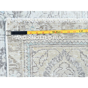 7'9'x7'9" Beige with Gold, Abstract Design, Wool and Silk, Hi-Low Pile, Hand Knotted, Round, Oriental Rug FWR61212