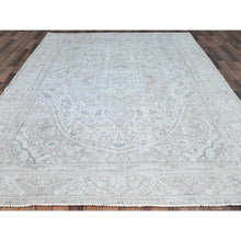 Load image into Gallery viewer, 7&#39;8&quot;x10&#39;4&quot; Silos White, Evenly Worn Natural Wool, Semi Antique Persian White Wash Tabriz With Touches Of Blue, Sides And Ends Professionally Secured And Cleaned, Sheared Low, Oriental Excellent Condition Rug FWR516630