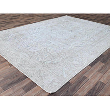 Load image into Gallery viewer, 7&#39;8&quot;x10&#39;4&quot; Silos White, Evenly Worn Natural Wool, Semi Antique Persian White Wash Tabriz With Touches Of Blue, Sides And Ends Professionally Secured And Cleaned, Sheared Low, Oriental Excellent Condition Rug FWR516630