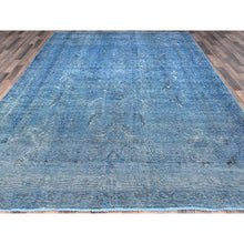 Load image into Gallery viewer, 8&#39;1&quot;x11&#39;2&quot; Gibraltar Sea Blue, Cropped Thin Overdyed Vintage Persian Tabriz, Even Wear, Sides and Ends Professionally Secured, Cleaned, Sheared Low, Hand Knotted Good Condition 100% Wool Oriental Rug FWR516648