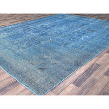 Load image into Gallery viewer, 8&#39;1&quot;x11&#39;2&quot; Gibraltar Sea Blue, Cropped Thin Overdyed Vintage Persian Tabriz, Even Wear, Sides and Ends Professionally Secured, Cleaned, Sheared Low, Hand Knotted Good Condition 100% Wool Oriental Rug FWR516648