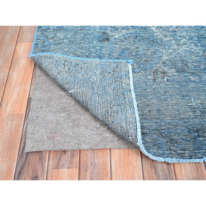 8'1"x11'2" Gibraltar Sea Blue, Cropped Thin Overdyed Vintage Persian Tabriz, Even Wear, Sides and Ends Professionally Secured, Cleaned, Sheared Low, Hand Knotted Good Condition 100% Wool Oriental Rug FWR516648