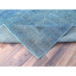 8'1"x11'2" Gibraltar Sea Blue, Cropped Thin Overdyed Vintage Persian Tabriz, Even Wear, Sides and Ends Professionally Secured, Cleaned, Sheared Low, Hand Knotted Good Condition 100% Wool Oriental Rug FWR516648