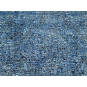 8'1"x11'2" Gibraltar Sea Blue, Cropped Thin Overdyed Vintage Persian Tabriz, Even Wear, Sides and Ends Professionally Secured, Cleaned, Sheared Low, Hand Knotted Good Condition 100% Wool Oriental Rug FWR516648