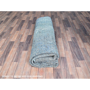 8'1"x11'2" Gibraltar Sea Blue, Cropped Thin Overdyed Vintage Persian Tabriz, Even Wear, Sides and Ends Professionally Secured, Cleaned, Sheared Low, Hand Knotted Good Condition 100% Wool Oriental Rug FWR516648