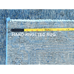 8'1"x11'2" Gibraltar Sea Blue, Cropped Thin Overdyed Vintage Persian Tabriz, Even Wear, Sides and Ends Professionally Secured, Cleaned, Sheared Low, Hand Knotted Good Condition 100% Wool Oriental Rug FWR516648
