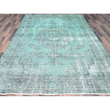 Load image into Gallery viewer, 6&#39;1&quot;x9&#39; Peacock Green, Organic Wool Hand Knotted Overdyed Old Persian Tabriz, Worn Down, Good Condition, Distressed Look And Sheared Low, Sides And Ends Professionally Cleaned And Secured, Cropped Thin Oriental Rug FWR516654