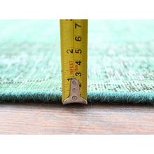 Load image into Gallery viewer, 6&#39;1&quot;x9&#39; Peacock Green, Organic Wool Hand Knotted Overdyed Old Persian Tabriz, Worn Down, Good Condition, Distressed Look And Sheared Low, Sides And Ends Professionally Cleaned And Secured, Cropped Thin Oriental Rug FWR516654