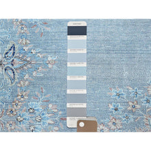 Load image into Gallery viewer, 10&#39;x12&#39;9&quot; Winter Sky With Bayern Blue, Hand Knotted Shiny Wool, Sides And Ends Professionally Secured, Cleaned, Semi Antique Persian Kerman, Excellent Condition, Worn Down, Sheared Low, Cropped Thin, Distressed Feel Oriental Rug FWR516666