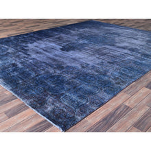 Load image into Gallery viewer, 8&#39;3&quot;x10&#39;9&quot; Nightshadow Blue, Overdyed, Vintage Persian Kerman, Extra Soft Wool, Worn And Distressed, Tone On Tone, Shaved Down, Hand Knotted, Cleaned With Sides And Edges Professionally Secured Oriental Rug FWR516672