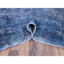 Load image into Gallery viewer, 8&#39;3&quot;x10&#39;9&quot; Nightshadow Blue, Overdyed, Vintage Persian Kerman, Extra Soft Wool, Worn And Distressed, Tone On Tone, Shaved Down, Hand Knotted, Cleaned With Sides And Edges Professionally Secured Oriental Rug FWR516672