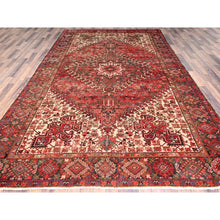 Load image into Gallery viewer, 7&#39;10&quot;x11&#39;10&quot; Bills Red And Pitch Black, Semi Antique Vintage Heriz Persian With Geometric Flower Design, Sides And Ends Professionally Secured Cleaned Hand Knotted Organic Wool Oriental Rug FWR516720