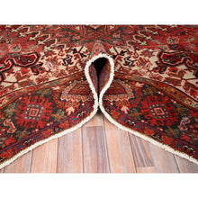 Load image into Gallery viewer, 7&#39;10&quot;x11&#39;10&quot; Bills Red And Pitch Black, Semi Antique Vintage Heriz Persian With Geometric Flower Design, Sides And Ends Professionally Secured Cleaned Hand Knotted Organic Wool Oriental Rug FWR516720