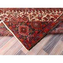 Load image into Gallery viewer, 7&#39;10&quot;x11&#39;10&quot; Bills Red And Pitch Black, Semi Antique Vintage Heriz Persian With Geometric Flower Design, Sides And Ends Professionally Secured Cleaned Hand Knotted Organic Wool Oriental Rug FWR516720