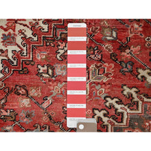 Load image into Gallery viewer, 7&#39;10&quot;x11&#39;10&quot; Bills Red And Pitch Black, Semi Antique Vintage Heriz Persian With Geometric Flower Design, Sides And Ends Professionally Secured Cleaned Hand Knotted Organic Wool Oriental Rug FWR516720