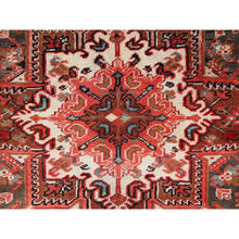Load image into Gallery viewer, 7&#39;10&quot;x11&#39;10&quot; Bills Red And Pitch Black, Semi Antique Vintage Heriz Persian With Geometric Flower Design, Sides And Ends Professionally Secured Cleaned Hand Knotted Organic Wool Oriental Rug FWR516720
