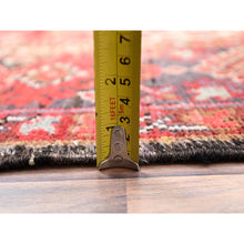 Load image into Gallery viewer, 7&#39;10&quot;x11&#39;10&quot; Bills Red and Pitch Black, Semi Antique Vintage Heriz Persian With Geometric Flower Design, Sides and Ends Professionally Secured cleaned Hand Knotted Organic Wool Oriental Rug FWR516720
