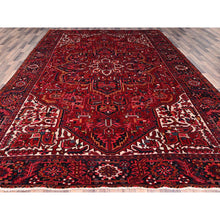 Load image into Gallery viewer, 9&#39;7&quot;x12&#39;6&quot; Dutch Tulip Red, Semi Antique Hand Knotted With Porcelain White Corners Persian Heriz, Shiny Wool Excellent Condition, Oriental Rug FWR516858