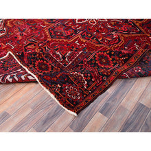 Load image into Gallery viewer, 9&#39;7&quot;x12&#39;6&quot; Dutch Tulip Red, Semi Antique Hand Knotted With Porcelain White Corners Persian Heriz, Shiny Wool Excellent Condition, Oriental Rug FWR516858