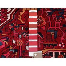 Load image into Gallery viewer, 9&#39;7&quot;x12&#39;6&quot; Dutch Tulip Red, Semi Antique Hand Knotted With Porcelain White Corners Persian Heriz, Shiny Wool Excellent Condition, Oriental Rug FWR516858