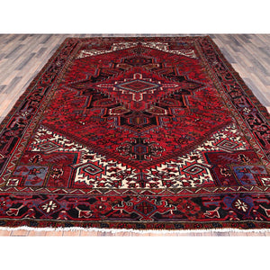 8'x11' Rufous Red, Semi Antique Persian Hand knotted With Central Geometric Medallion Heriz Design, Cleaned Sides and Ends Professionally Secured, Mint Condition Pure Wool Oriental Rug FWR516894
