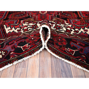 8'x11' Rufous Red, Semi Antique Persian Hand knotted With Central Geometric Medallion Heriz Design, Cleaned Sides and Ends Professionally Secured, Mint Condition Pure Wool Oriental Rug FWR516894