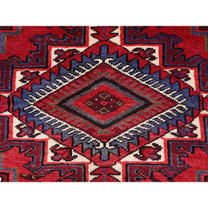 8'x11' Rufous Red, Semi Antique Persian Hand knotted With Central Geometric Medallion Heriz Design, Cleaned Sides and Ends Professionally Secured, Mint Condition Pure Wool Oriental Rug FWR516894