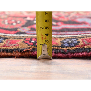 8'x11' Rufous Red, Semi Antique Persian Hand knotted With Central Geometric Medallion Heriz Design, Cleaned Sides and Ends Professionally Secured, Mint Condition Pure Wool Oriental Rug FWR516894