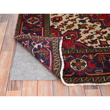Load image into Gallery viewer, 6&#39;4&quot;x9&#39;3&quot; Cranberry Zing Red With Vivid Colors, Pastel Ivory Spandrels, Hand Knotted Semi Antique Persian Heriz With Excellent Condition, Sides And Ends Professionally Cleaned And Secured Oriental Pure Wool Rug FWR516906