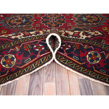 Load image into Gallery viewer, 6&#39;4&quot;x9&#39;3&quot; Cranberry Zing Red With Vivid Colors, Pastel Ivory Spandrels, Hand Knotted Semi Antique Persian Heriz With Excellent Condition, Sides And Ends Professionally Cleaned And Secured Oriental Pure Wool Rug FWR516906