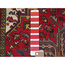 Load image into Gallery viewer, 6&#39;4&quot;x9&#39;3&quot; Cranberry Zing Red With Vivid Colors, Pastel Ivory Spandrels, Hand Knotted Semi Antique Persian Heriz With Excellent Condition, Sides And Ends Professionally Cleaned And Secured Oriental Pure Wool Rug FWR516906
