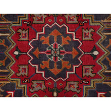 Load image into Gallery viewer, 6&#39;4&quot;x9&#39;3&quot; Cranberry Zing Red With Vivid Colors, Pastel Ivory Spandrels, Hand Knotted Semi Antique Persian Heriz With Excellent Condition, Sides And Ends Professionally Cleaned And Secured Oriental Pure Wool Rug FWR516906
