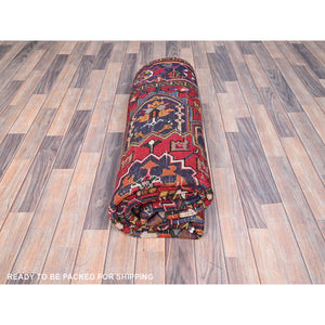 6'4"x9'3" Cranberry Zing Red With Vivid Colors, Pastel Ivory Spandrels, Hand Knotted Semi Antique Persian Heriz With Excellent Condition, Sides And Ends Professionally Cleaned And Secured Oriental Pure Wool Rug FWR516906