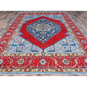 8'10"x12' Tomato Red, Hand Knotted Afghan Heriz Serapi With Open Field Bakshaish Design, Natural Dyes, 100% Wool, Densely Weave, Oriental Rug FWR516942