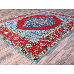 8'10"x12' Tomato Red, Hand Knotted Afghan Heriz Serapi With Open Field Bakshaish Design, Natural Dyes, 100% Wool, Densely Weave, Oriental Rug FWR516942