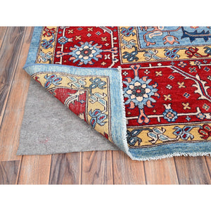 8'10"x12' Tomato Red, Hand Knotted Afghan Heriz Serapi With Open Field Bakshaish Design, Natural Dyes, 100% Wool, Densely Weave, Oriental Rug FWR516942