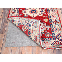 Load image into Gallery viewer, 2&#39;1&quot;x5&#39;6&quot; Geranium Red And Oyster White, Kazak With Geometric Medallion Motifs, Natural Dyes, Dense Weave, 100% Wool, Hand Knotted, Oriental Rug FWR517008