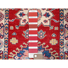 Load image into Gallery viewer, 2&#39;1&quot;x5&#39;6&quot; Geranium Red And Oyster White, Kazak With Geometric Medallion Motifs, Natural Dyes, Dense Weave, 100% Wool, Hand Knotted, Oriental Rug FWR517008