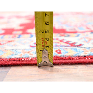 2'1"x5'6" Geranium Red And Oyster White, Kazak With Geometric Medallion Motifs, Natural Dyes, Dense Weave, 100% Wool, Hand Knotted, Oriental Rug FWR517008