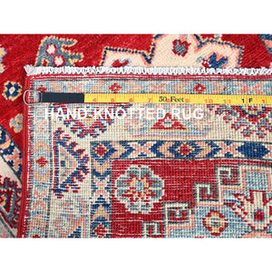 2'1"x5'6" Geranium Red And Oyster White, Kazak With Geometric Medallion Motifs, Natural Dyes, Dense Weave, 100% Wool, Hand Knotted, Oriental Rug FWR517008