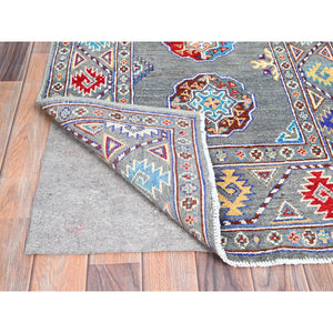2'9"x4'4" Quiet Shade Gray, Organic Wool, Afghan Ersari with Elephant Feet Design, Vegetable Dyes, Hand Knotted, Smaller Size Oriental Rug FWR517020