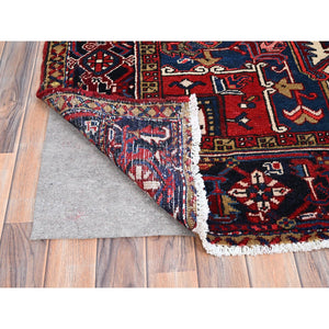 9'x11'3" Locomotive Red, Semi Antique Heriz Persian Charming Village Design With Diamond On A Square Medallion, Full Pile, Sides And Ends Professionally Cleaned And Secured, Soft And Vibrant Wool, Oriental Rug FWR517062